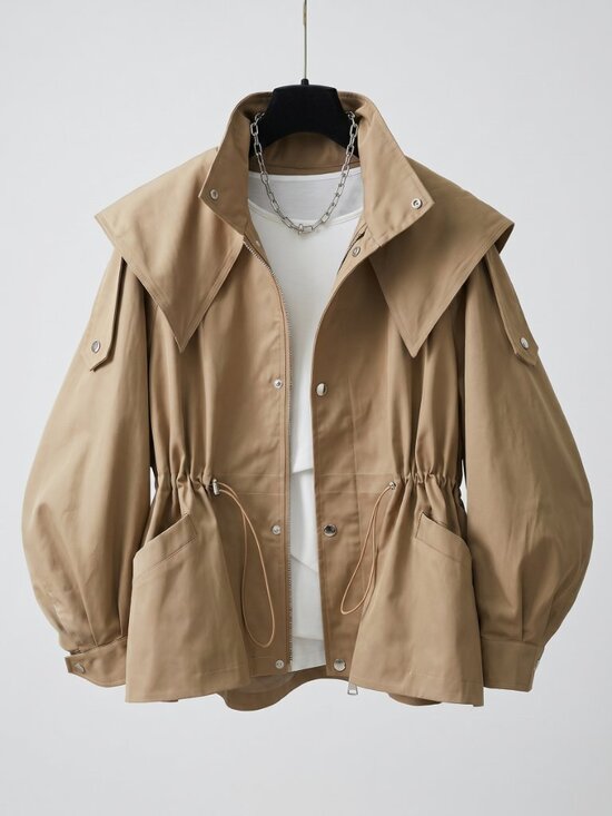 Jackets & Blazers - Women Casual Khaki Trench Coat Drawstring Pocket Lightweight Jacket Coat